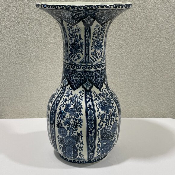 BOCH for ROYAL SPHINX DELFTS Genuine Vintage Porcelain Vase, Floral Blue & White